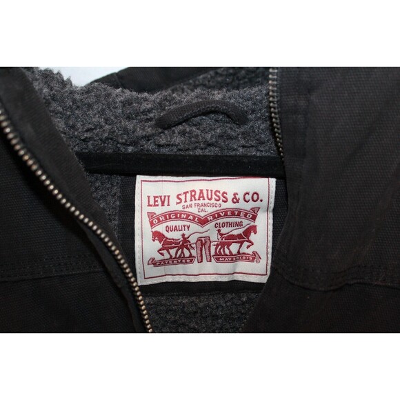 Levi’s Canvas Hooded Utility Jacket Men’s Sherpa Lined Work‎ Jacket Black M $225 - Picture 6 of 6